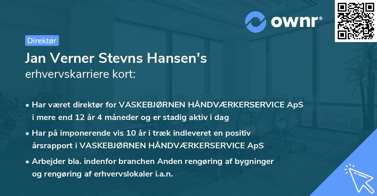 Jan Verner Stevns Hansen's erhvervskarriere kort