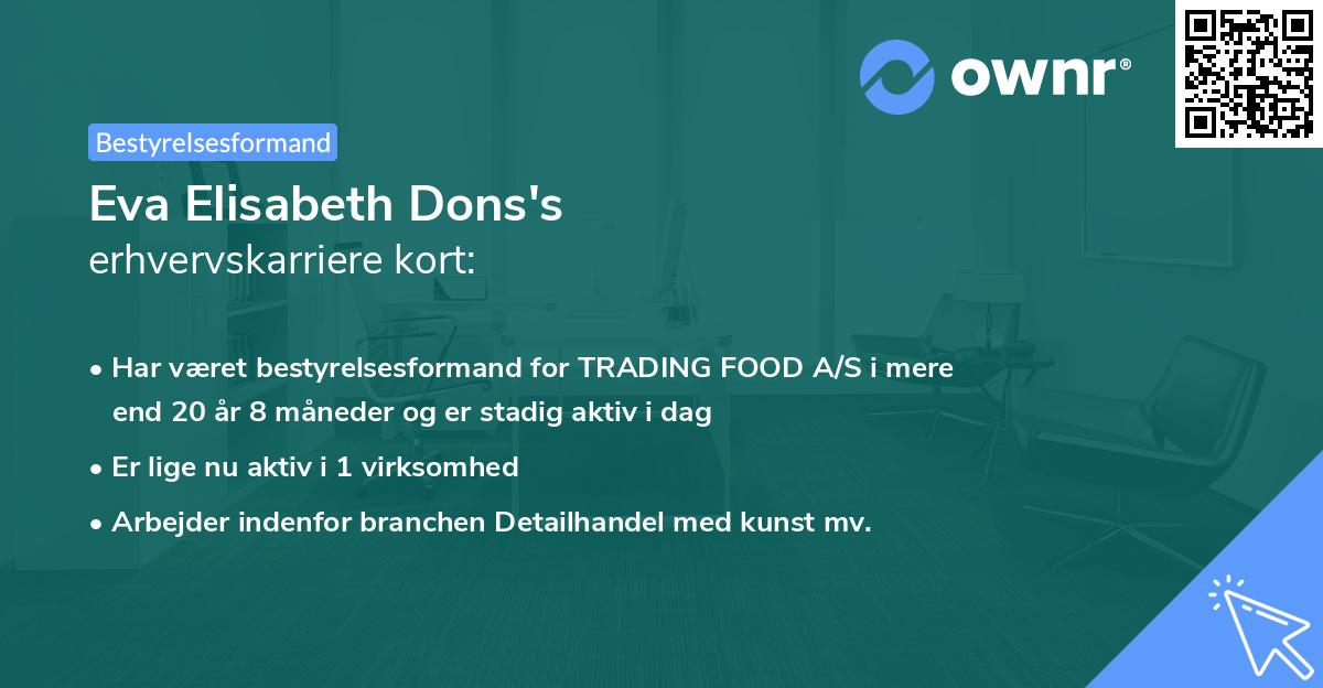 Eva Elisabeth Dons's erhvervskarriere kort