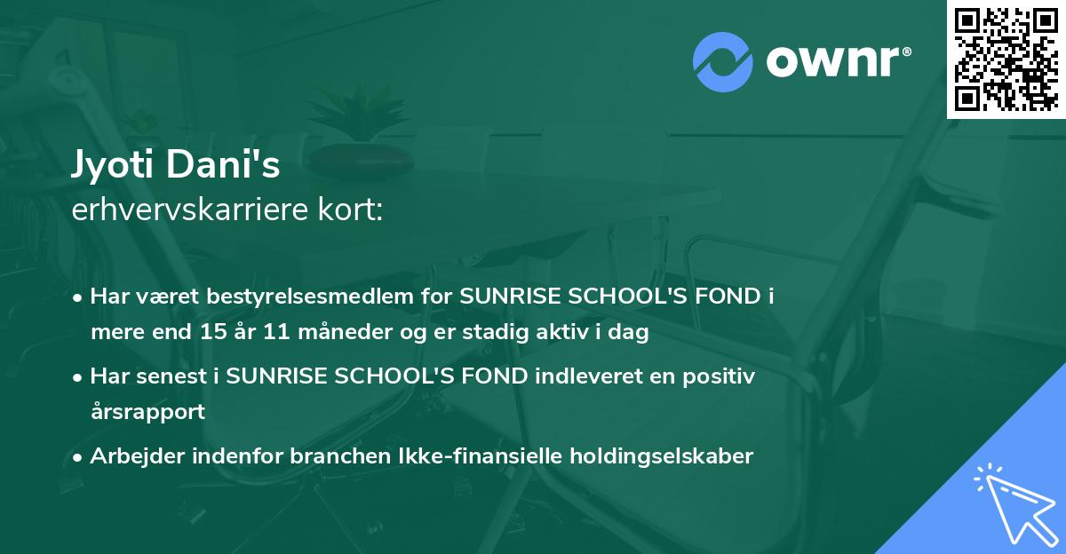 Jyoti Dani's erhvervskarriere kort