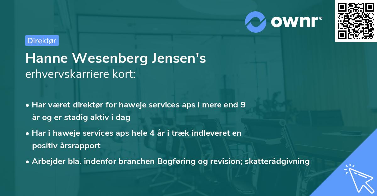 Hanne Wesenberg Jensen's erhvervskarriere kort