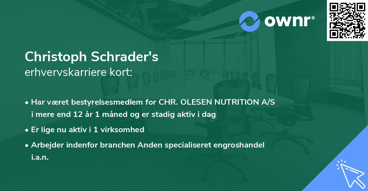 Christoph Schrader's erhvervskarriere kort