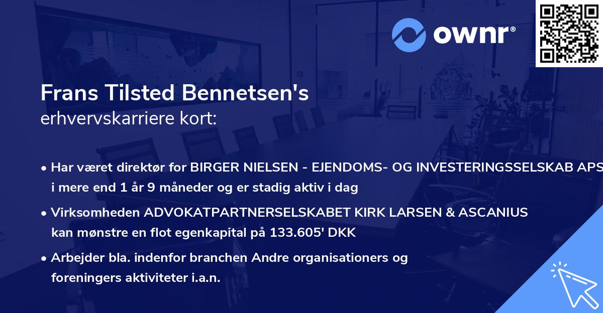 Frans Tilsted Bennetsen's erhvervskarriere kort