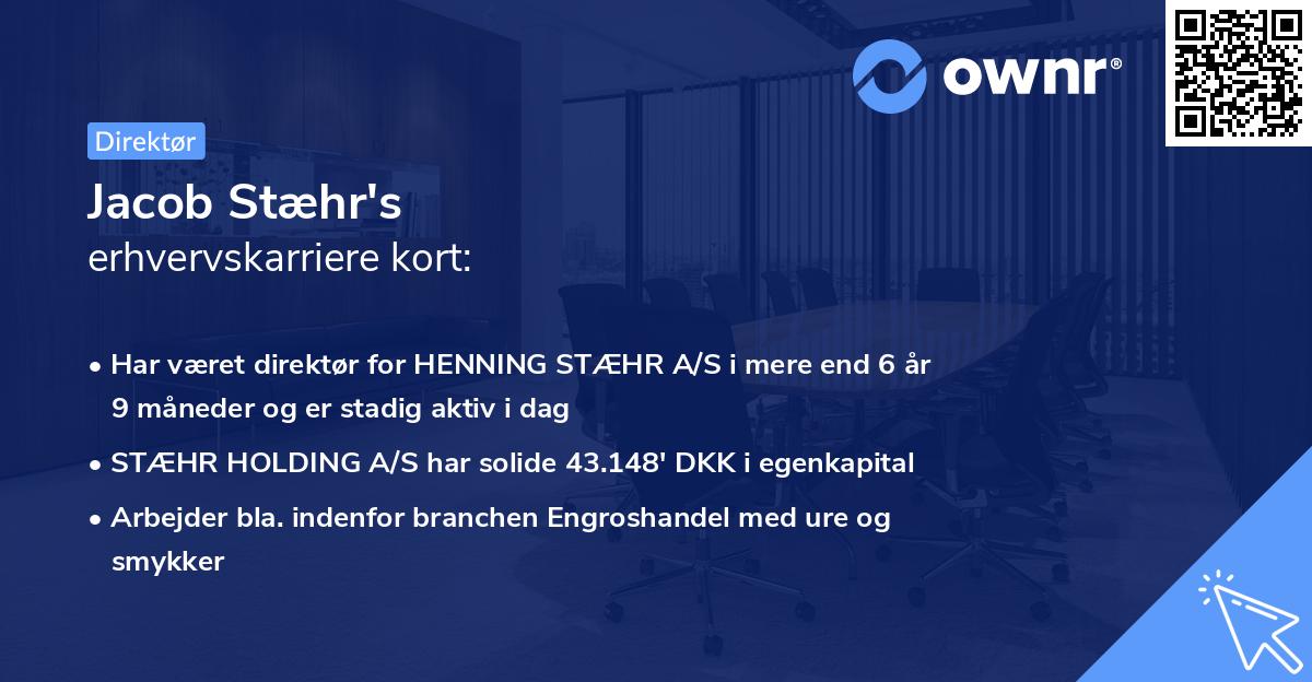 Jacob Stæhr's erhvervskarriere kort