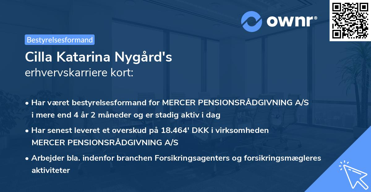 Cilla Katarina Nygård's erhvervskarriere kort