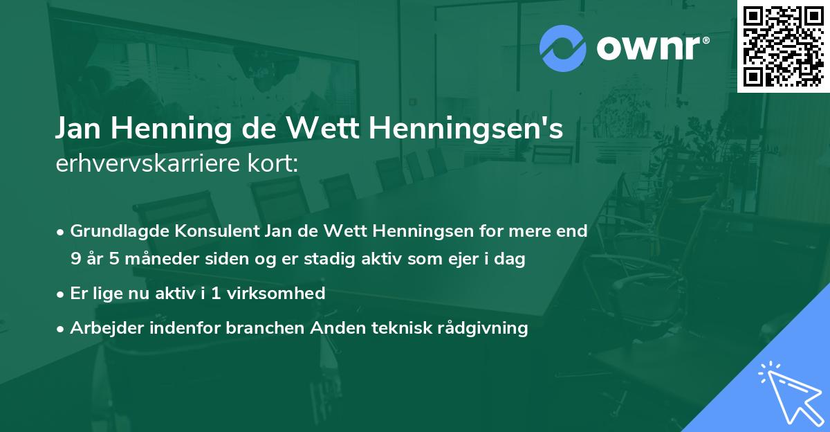 Jan Henning de Wett Henningsen's erhvervskarriere kort