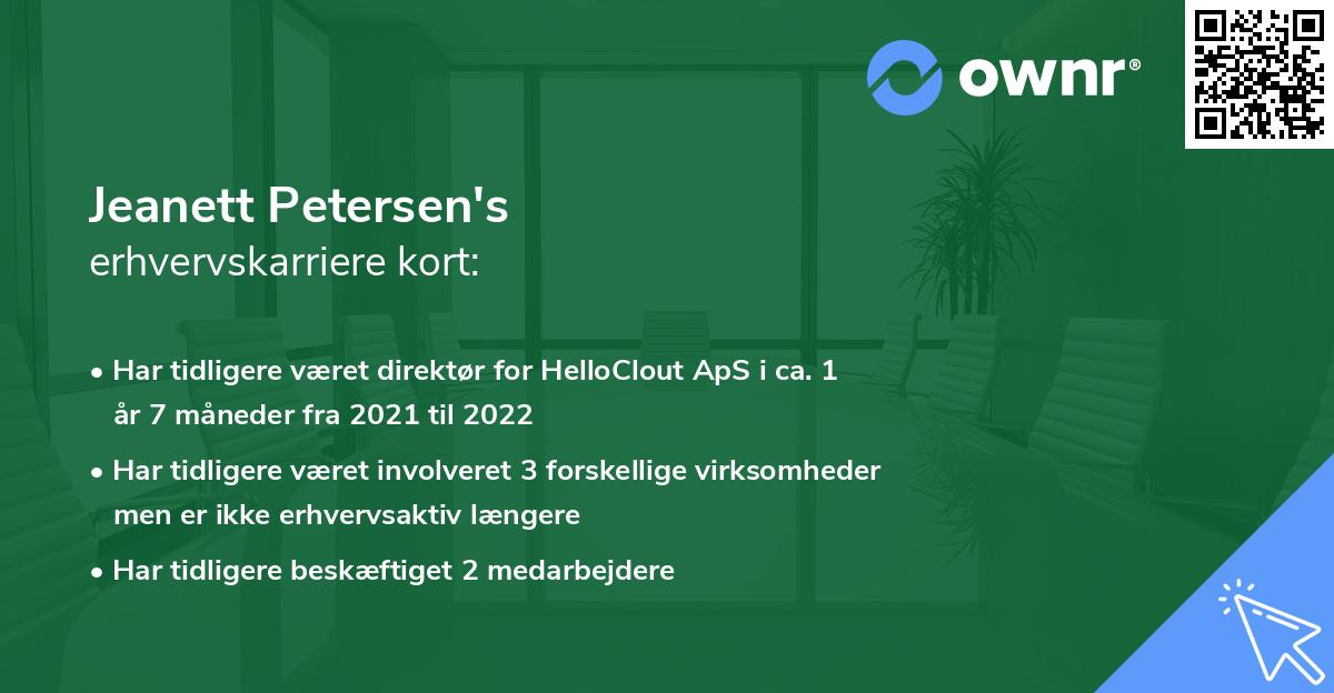 Jeanett Petersen's erhvervskarriere kort