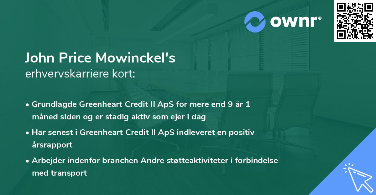 John Price Mowinckel's erhvervskarriere kort