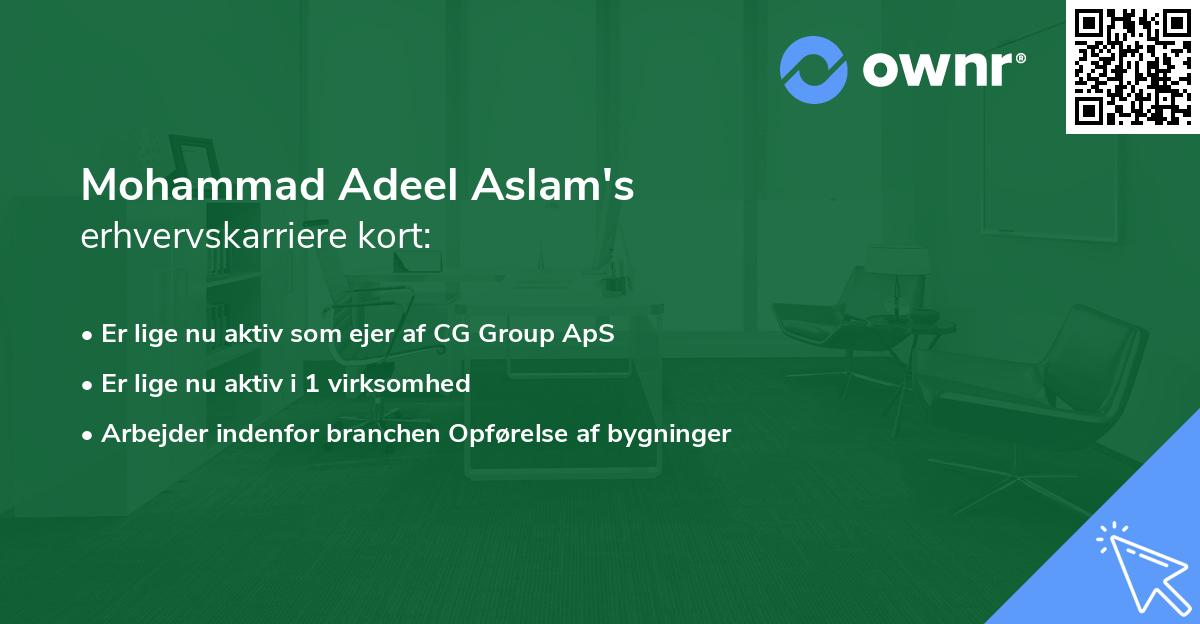 Mohammad Adeel Aslam's erhvervskarriere kort