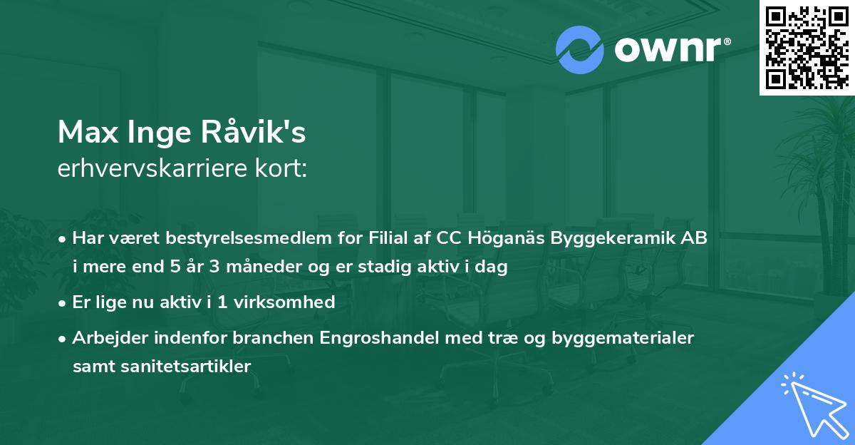 Max Inge Råvik's erhvervskarriere kort