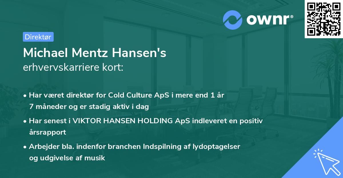 Michael Mentz Hansen's erhvervskarriere kort
