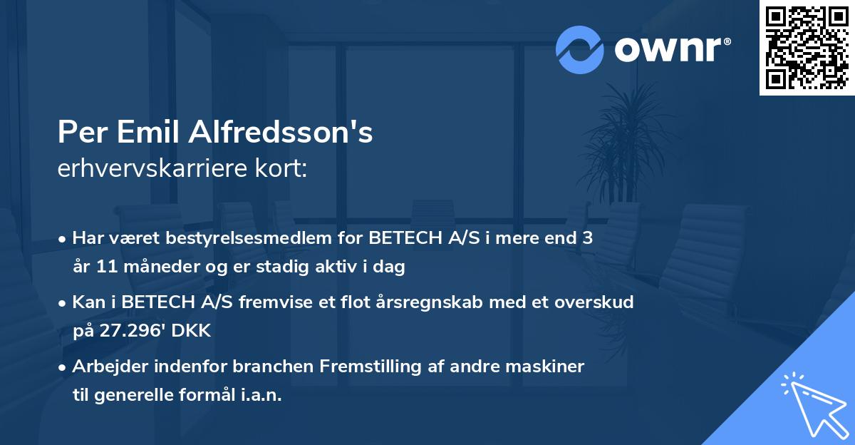 Per Emil Alfredsson's erhvervskarriere kort