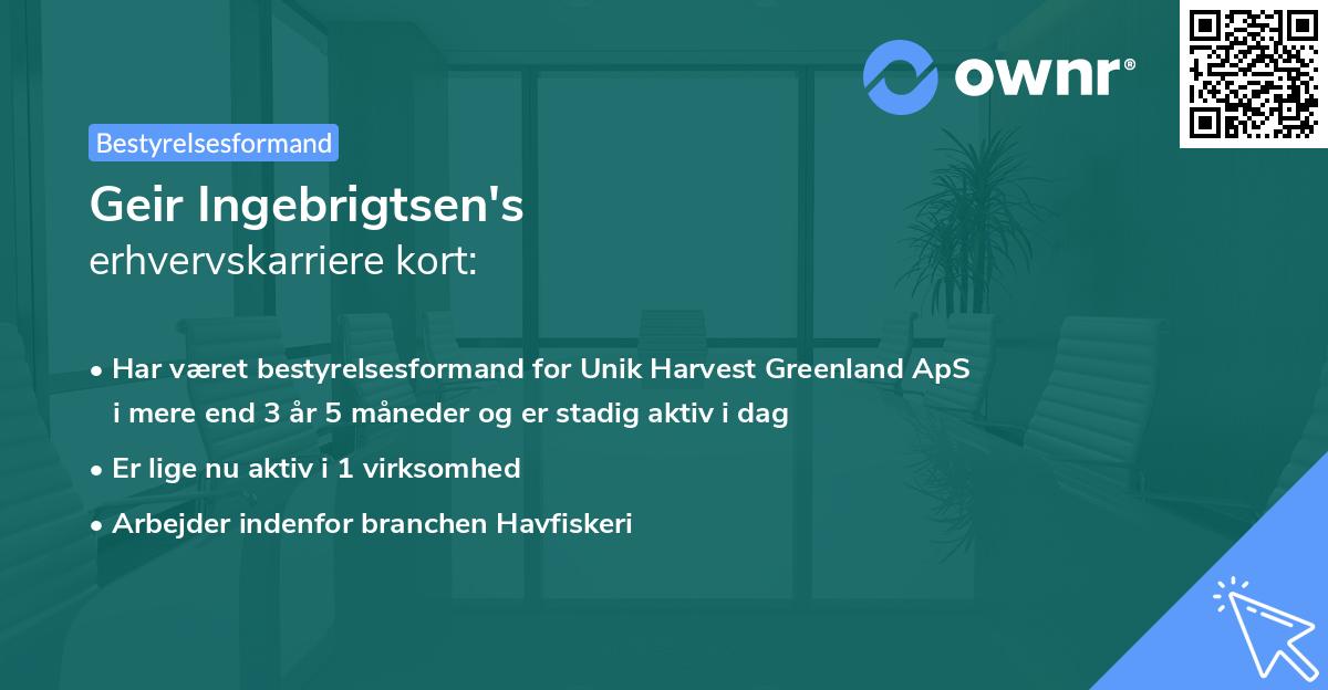 Geir Ingebrigtsen's erhvervskarriere kort