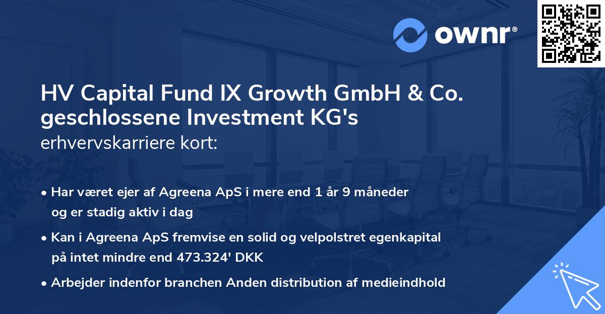 HV Capital Fund IX Growth GmbH & Co. geschlossene Investment KG's erhvervskarriere kort