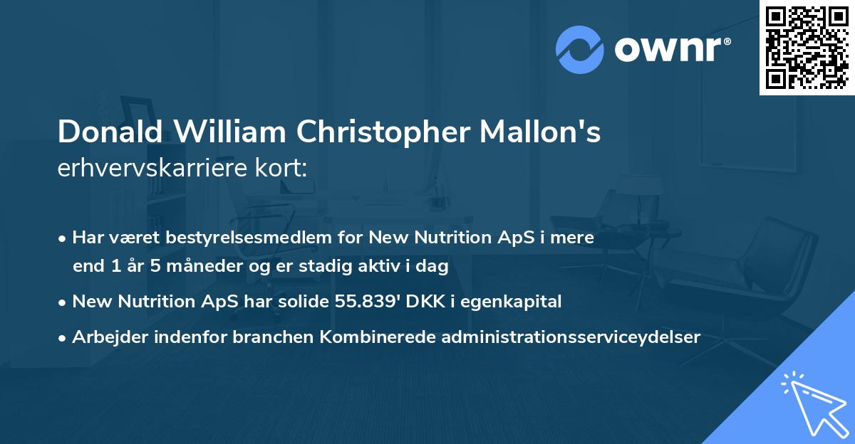 Donald William Christopher Mallon's erhvervskarriere kort