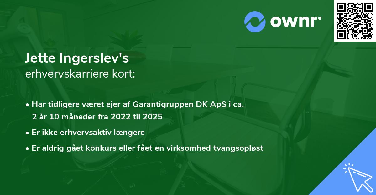 Jette Ingerslev's erhvervskarriere kort
