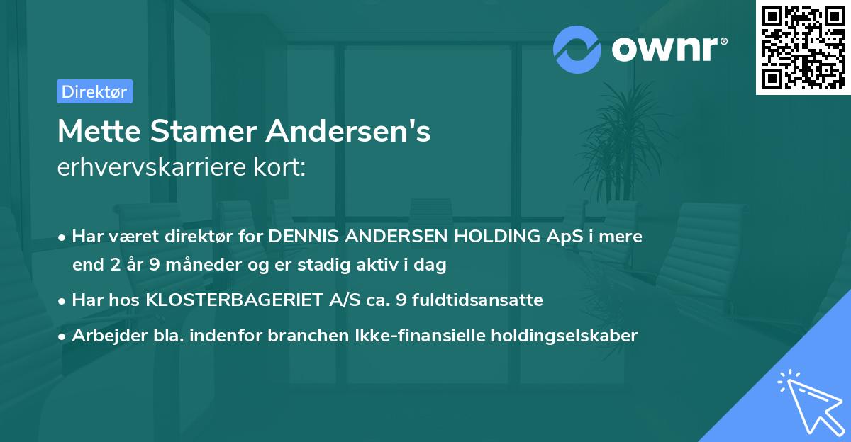 Mette Stamer Andersen's erhvervskarriere kort