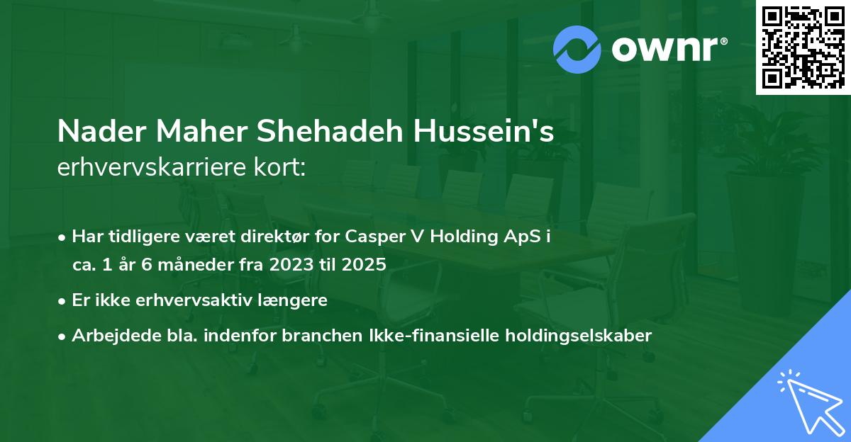 Nader Maher Shehadeh Hussein's erhvervskarriere kort