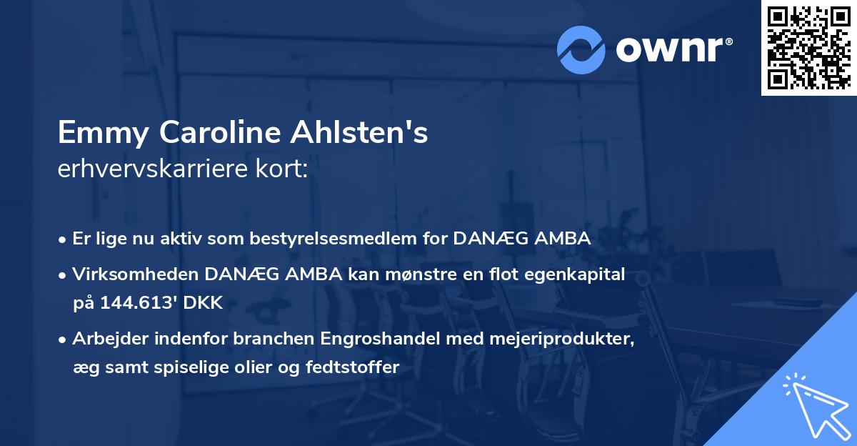 Emmy Caroline Ahlsten's erhvervskarriere kort