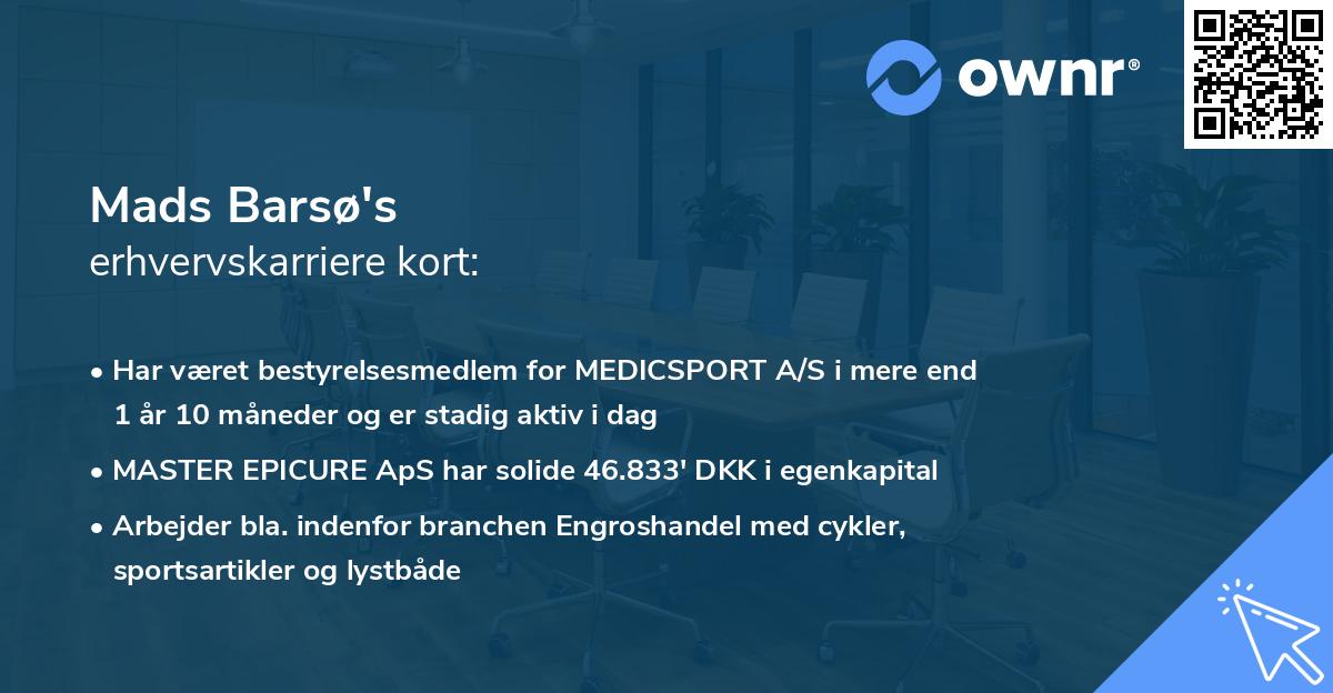 Mads Barsø's erhvervskarriere kort