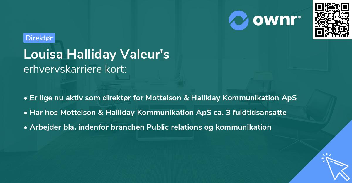 Louisa Halliday Valeur's erhvervskarriere kort