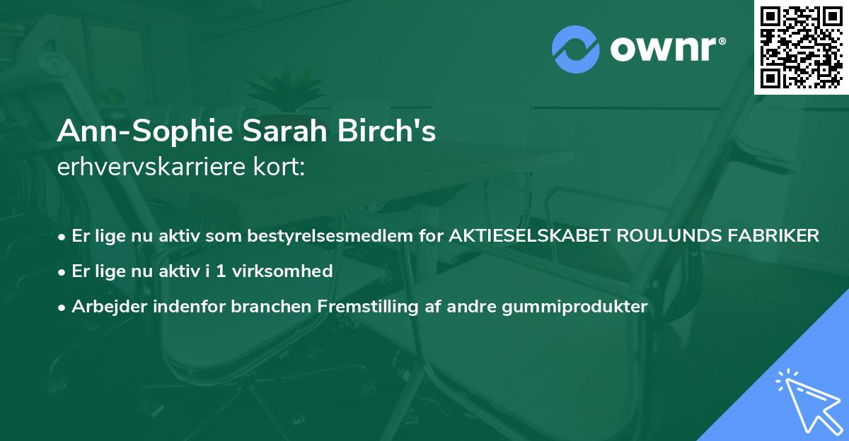 Ann-Sophie Sarah Birch's erhvervskarriere kort