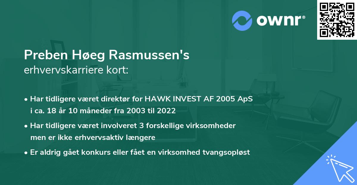 Preben Høeg Rasmussen's erhvervskarriere kort