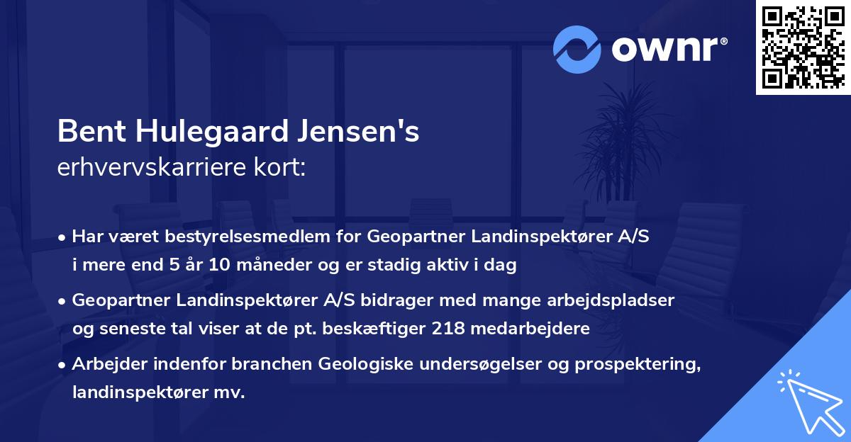 Bent Hulegaard Jensen's erhvervskarriere kort