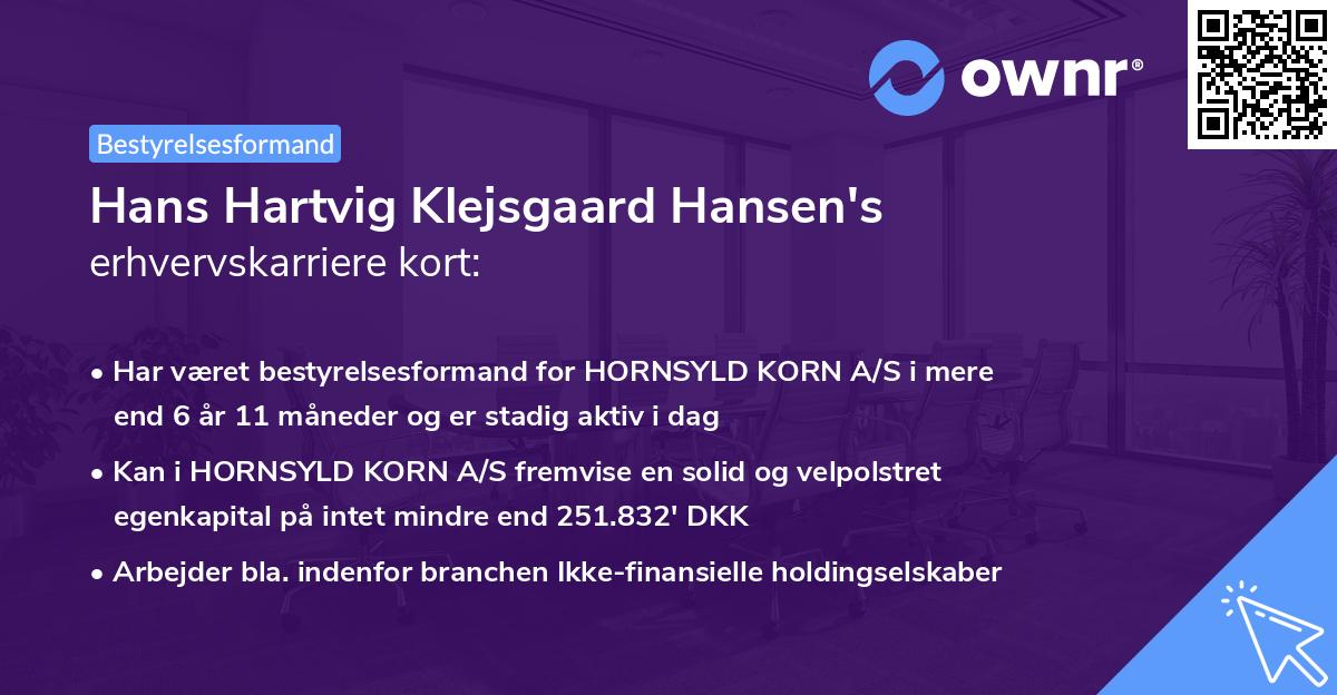 Hans Hartvig Klejsgaard Hansen's erhvervskarriere kort