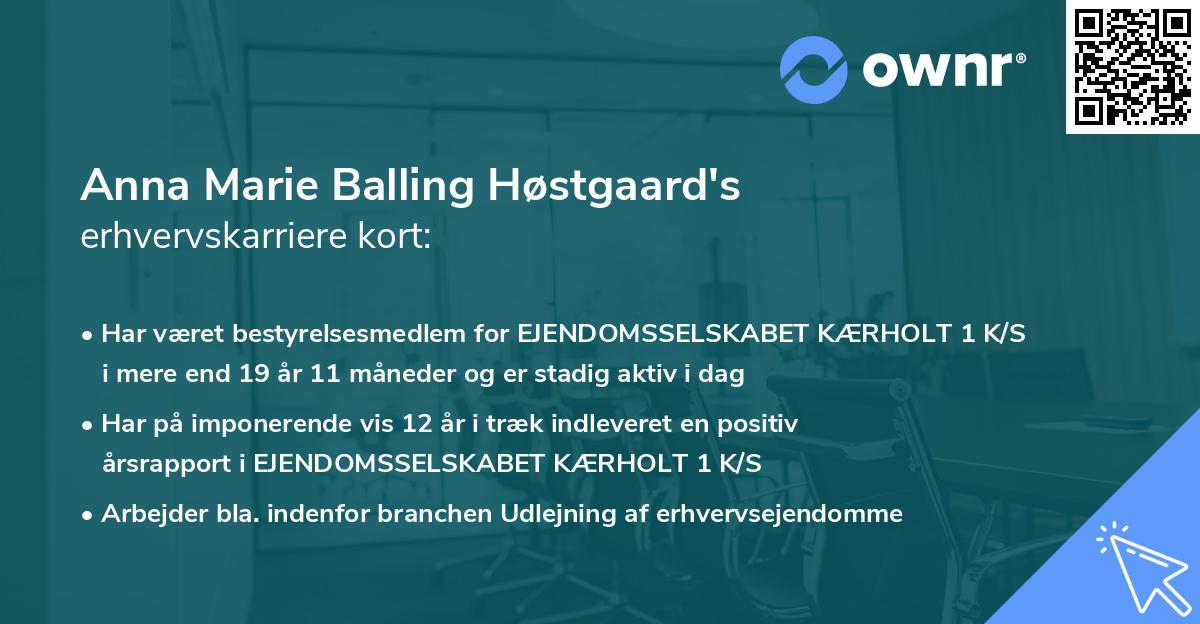 Anna Marie Balling Høstgaard's erhvervskarriere kort