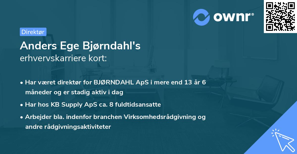 Anders Ege Bjørndahl's erhvervskarriere kort