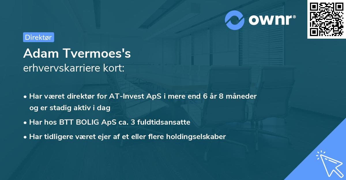 Adam Tvermoes's erhvervskarriere kort