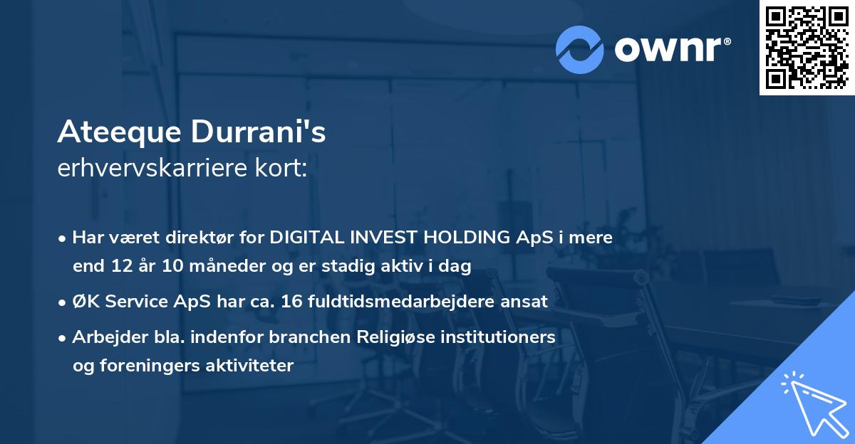 Ateeque Durrani's erhvervskarriere kort