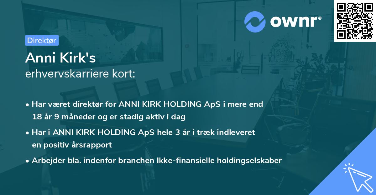 Anni Kirk's erhvervskarriere kort