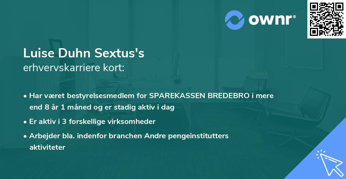 Luise Duhn Sextus's erhvervskarriere kort