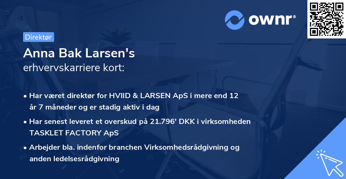 Anna Bak Larsen's erhvervskarriere kort