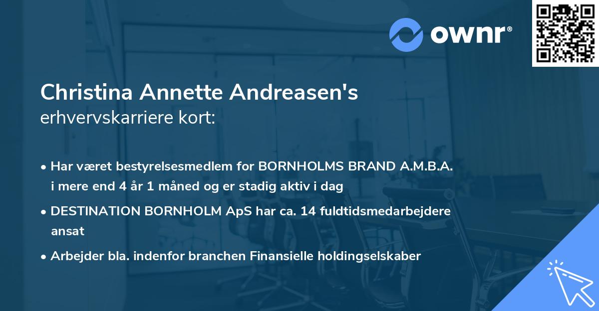 Christina Annette Andreasen's erhvervskarriere kort