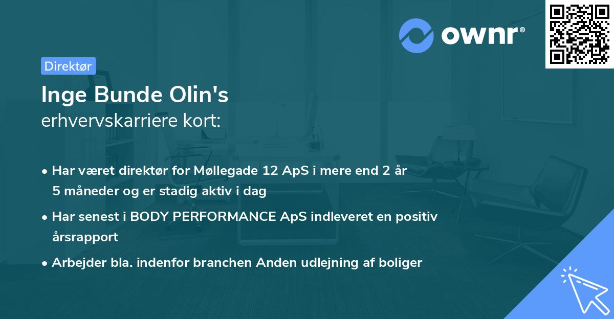 Inge Bunde Olin's erhvervskarriere kort