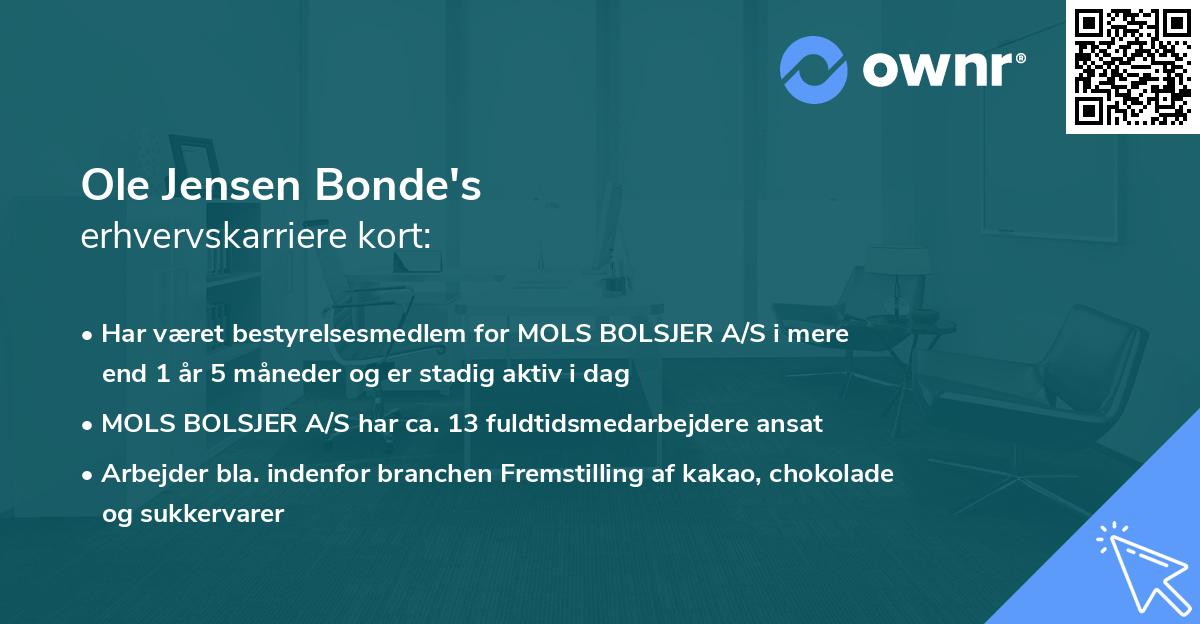 Ole Jensen Bonde's erhvervskarriere kort
