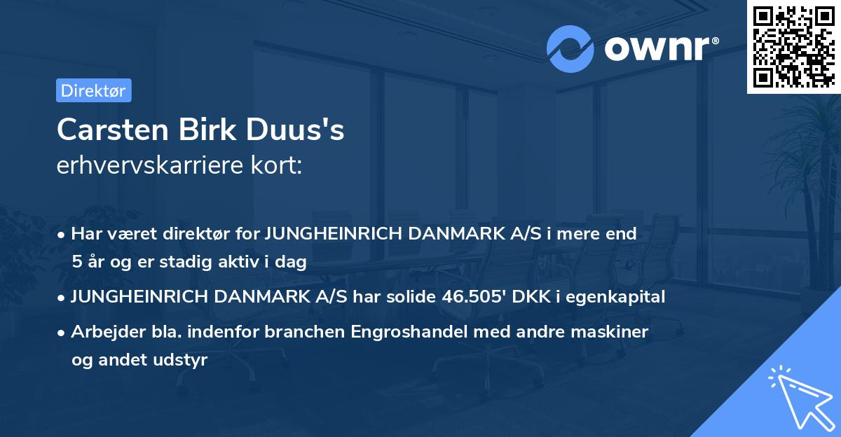 Carsten Birk Duus's erhvervskarriere kort