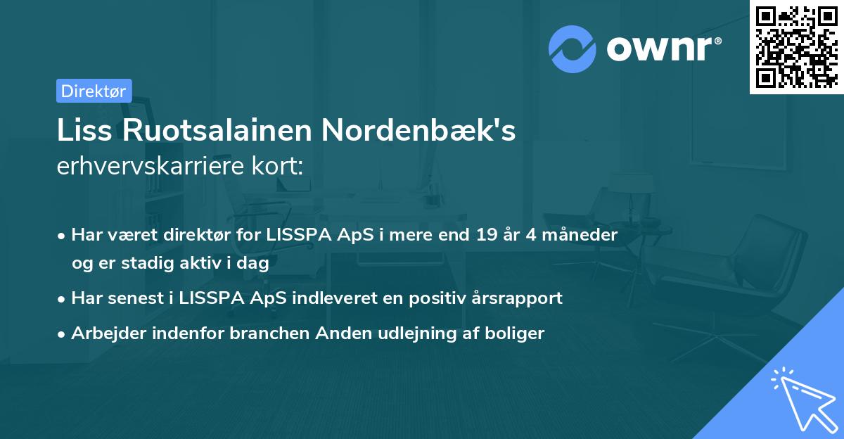 Liss Ruotsalainen Nordenbæk's erhvervskarriere kort
