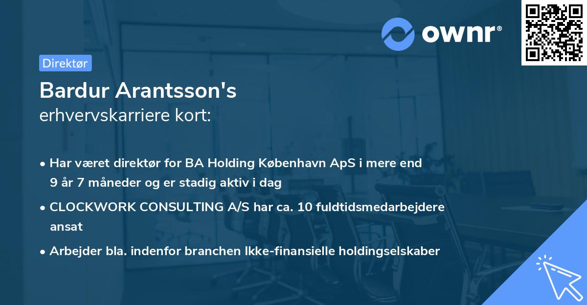 Bardur Arantsson's erhvervskarriere kort