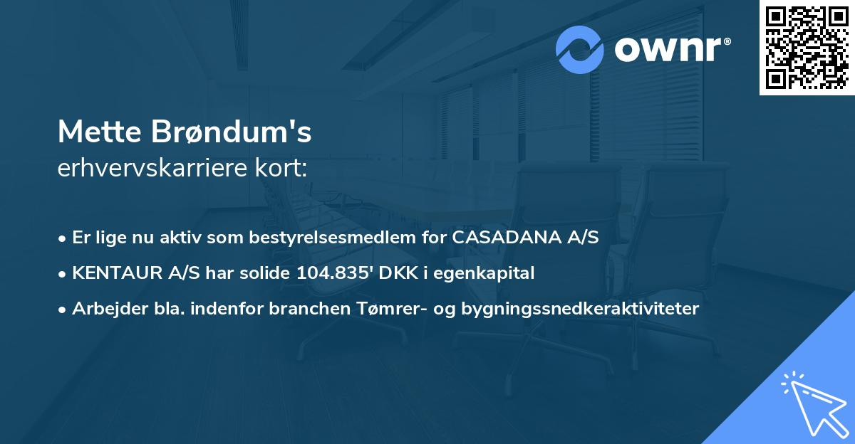Mette Brøndum's erhvervskarriere kort