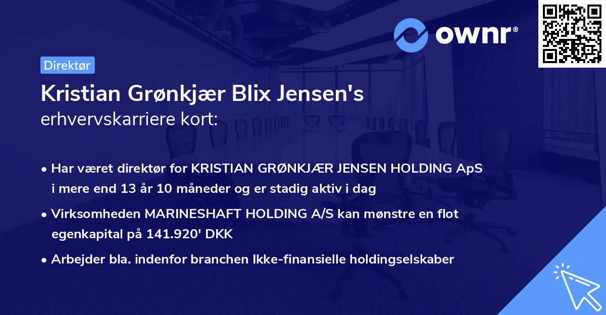 Kristian Grønkjær Blix Jensen's erhvervskarriere kort