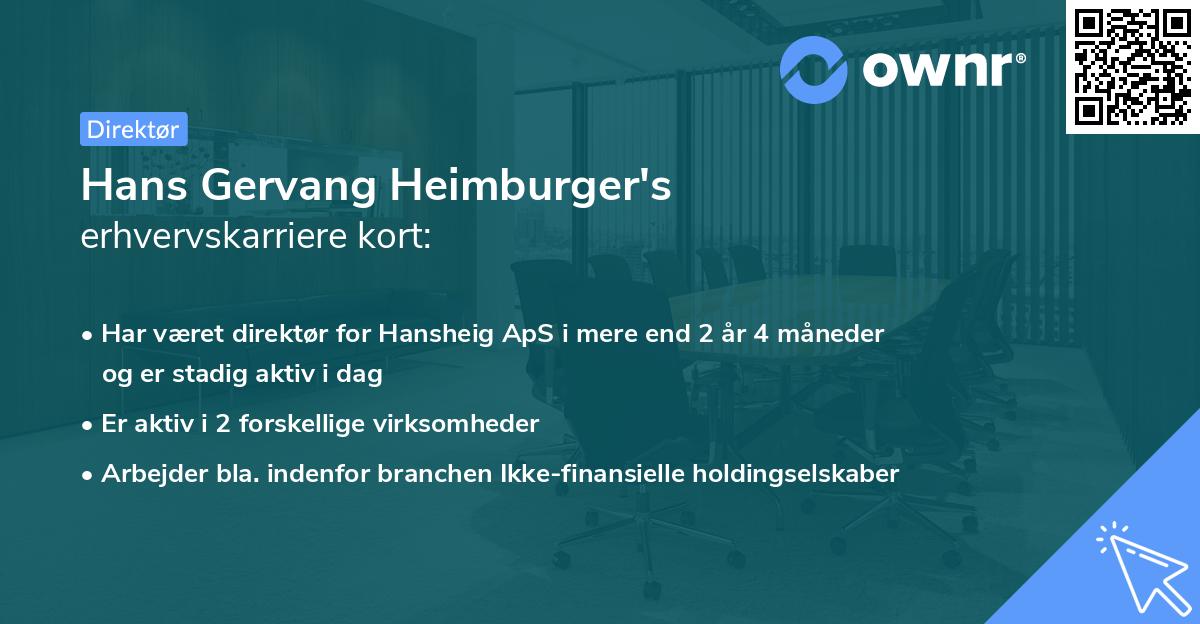 Hans Gervang Heimburger's erhvervskarriere kort