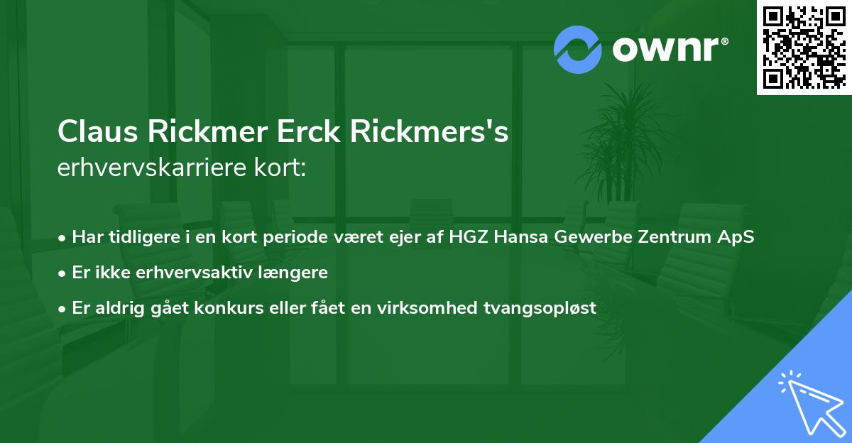Claus Rickmer Erck Rickmers's erhvervskarriere kort