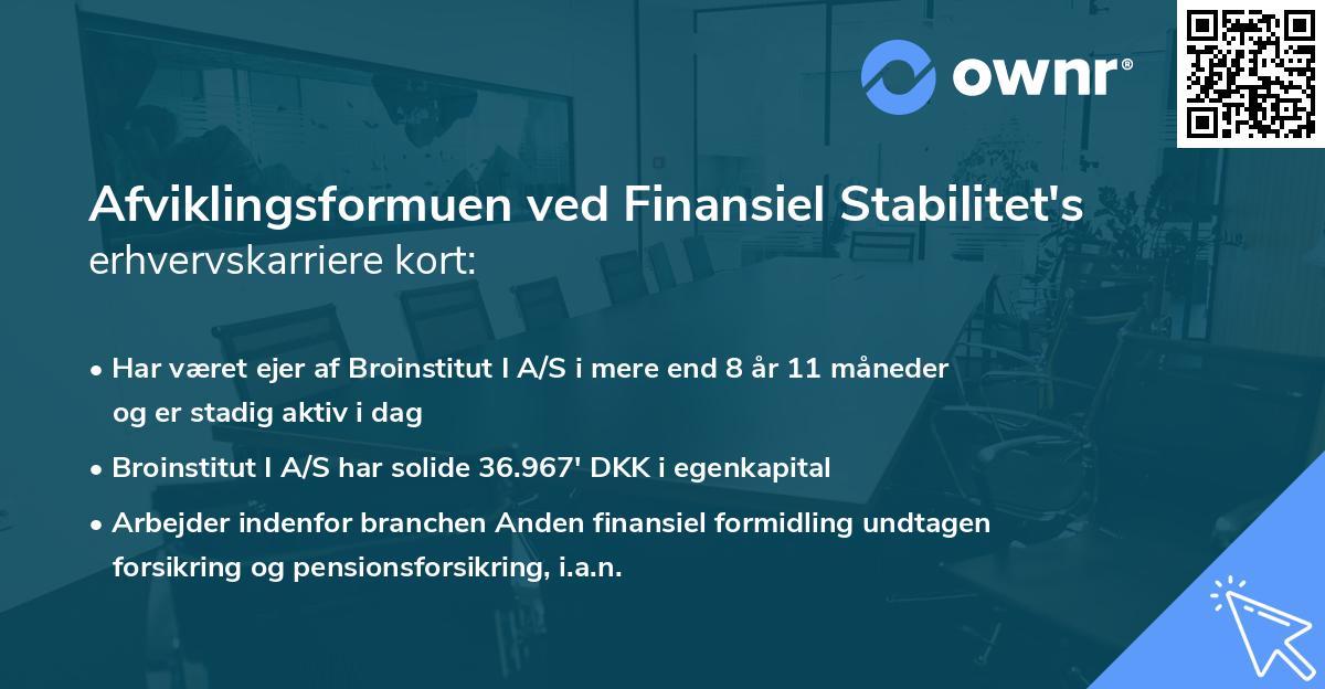 Afviklingsformuen ved Finansiel Stabilitet's erhvervskarriere kort