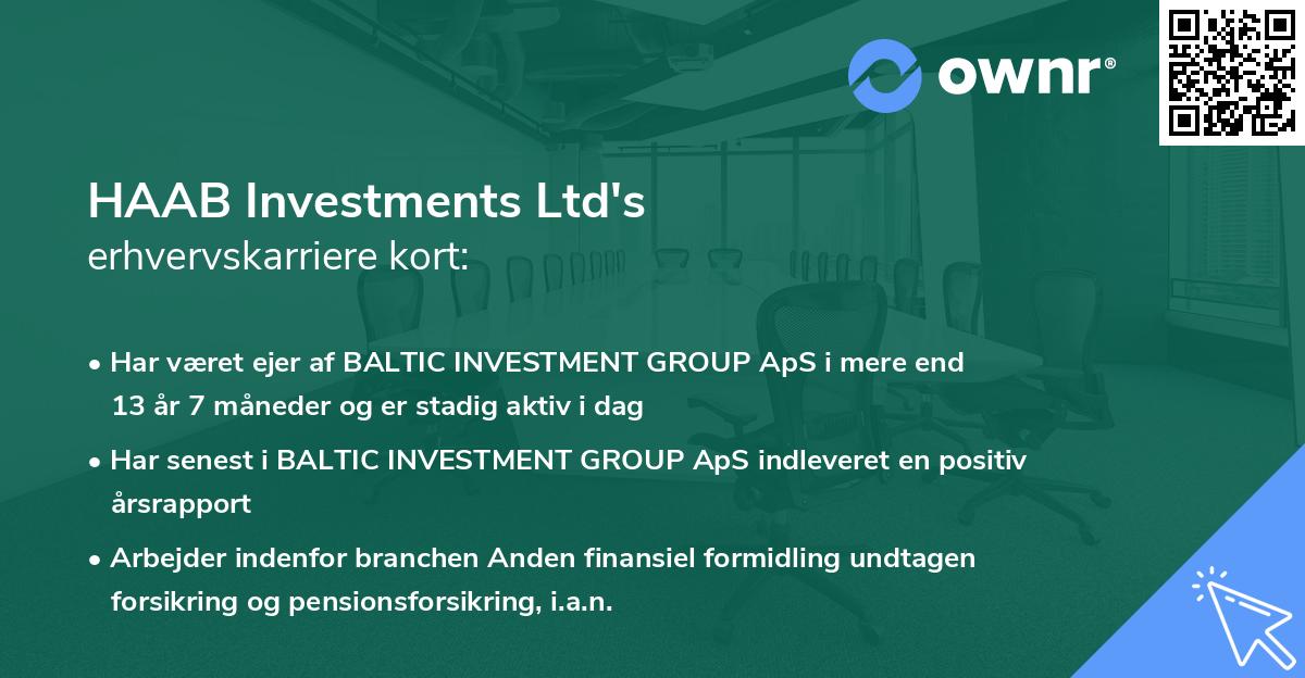 HAAB Investments Ltd's erhvervskarriere kort