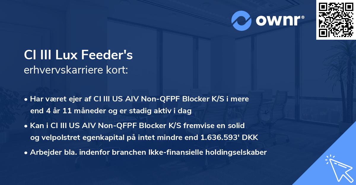 CI III Lux Feeder's erhvervskarriere kort