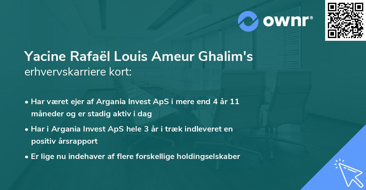 Yacine Rafaël Louis Ameur Ghalim's erhvervskarriere kort