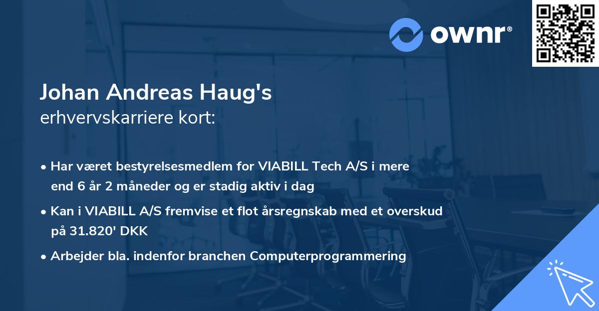 Johan Andreas Haug's erhvervskarriere kort
